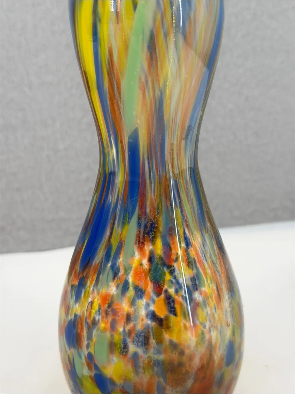 Pier 1 MultiColored Rainbow Confetti Stretch Art Glass Vase Handblown Unique 14